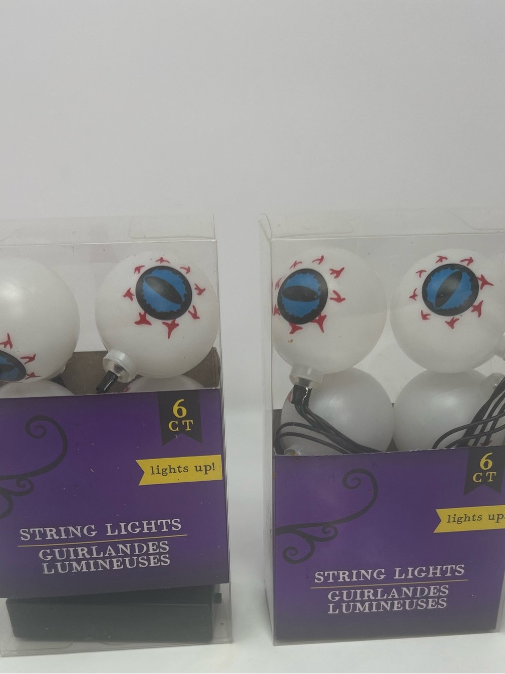 Eyeball Halloween Decor String Lights Battery Operated Indoor 2 Boxes 12 Total